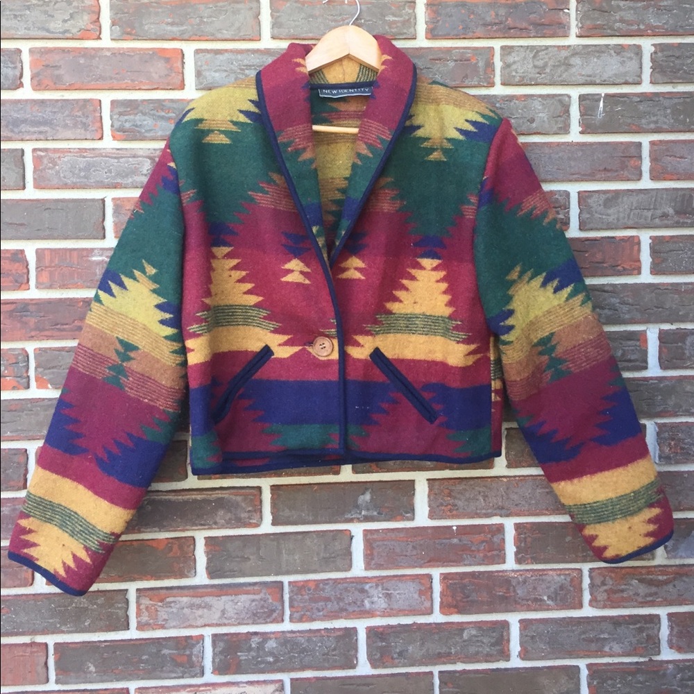 Vintage wool blanket jacket. Aztec/ south western